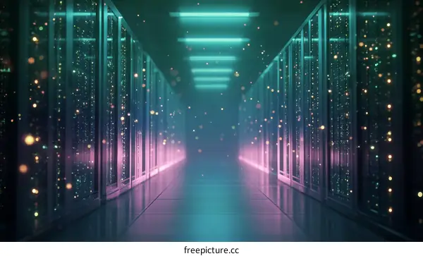 Futuristic Server Room with Neon Lights