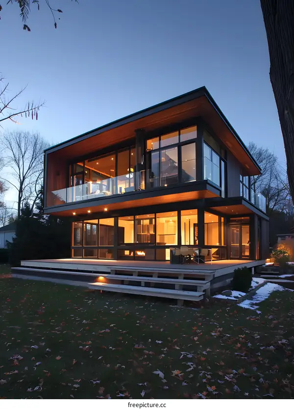 Modern Glass and Wood House with Deck and Yard