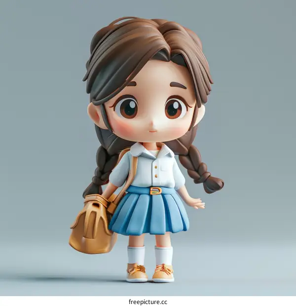 3D illustration of a cute Asian school girl