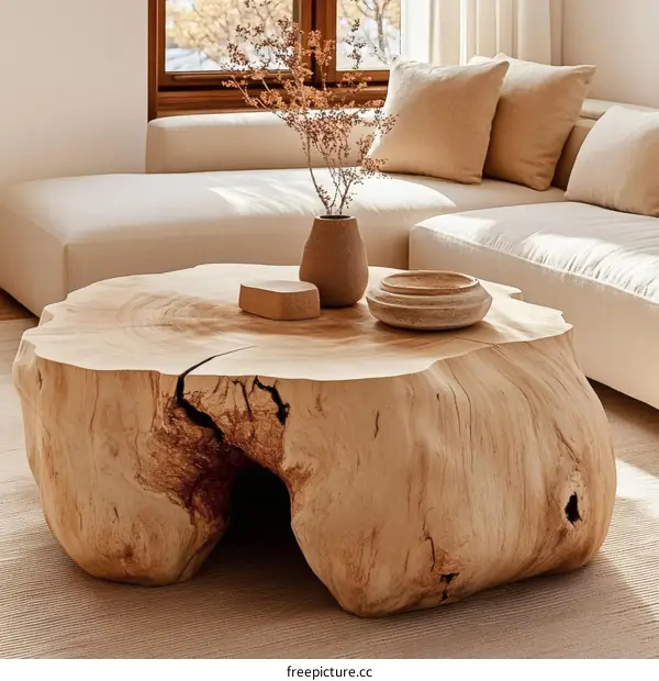 Natural Wooden Coffee Table with Minimalist Decor