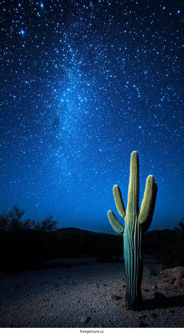 Starry Night Desert Cactus Landscape