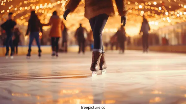 ice skating at christmas market with blurred background