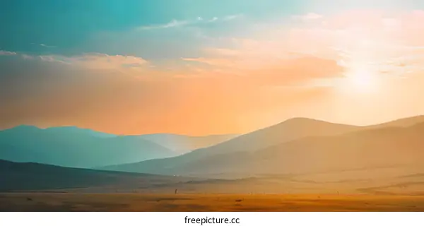 Golden Hour Sunset Over Mountain Landscape