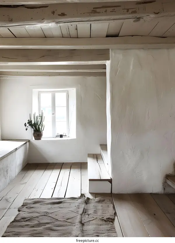 White Walls and Wooden Beams Rustic Interior Design