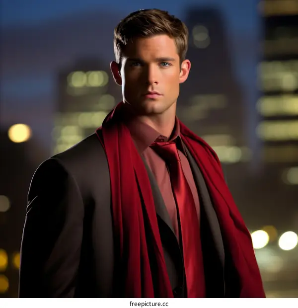 Professional Young Man in Suit and Tie at Work at Night