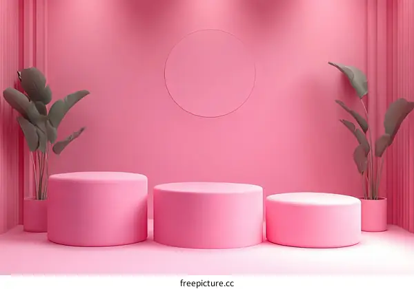 Pink Minimalist Product Display Background with Cylindrical Platforms