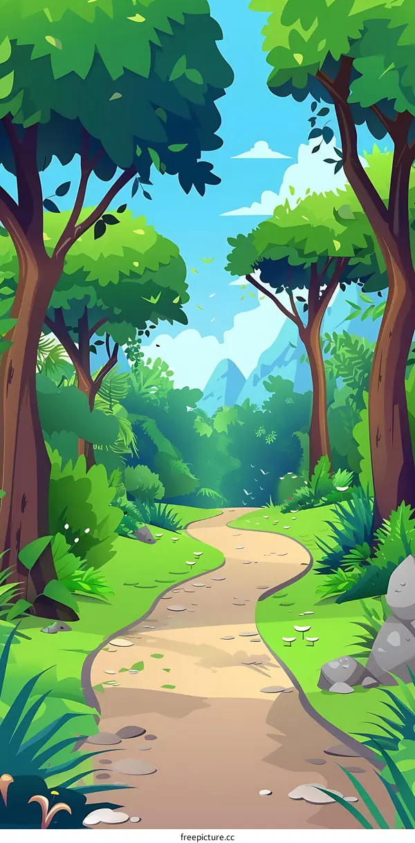 Cartoon Landscape With Winding Path In The Forest