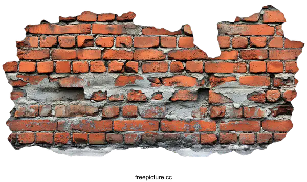 [Transparent Background PNG]Damaged Brick Wall Fragment