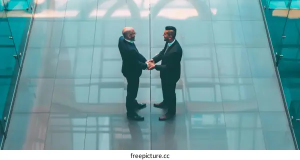 Two businessmen in suits shaking hands