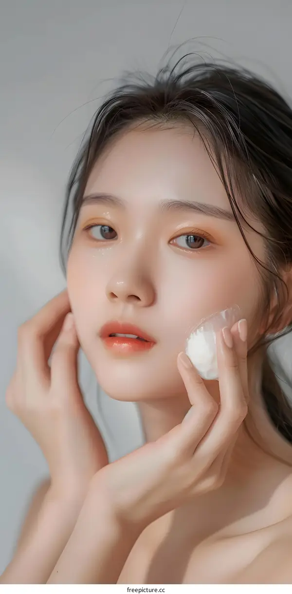 Beautiful Asian Woman Applying Facial Foam