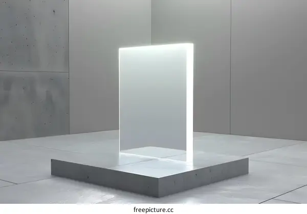 White Light Illuminated Acrylic Panel on Concrete Platform
