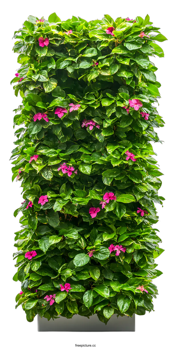 [Transparent Background PNG]Green Bush With Pink Flowers In Pot Isolated On White Background