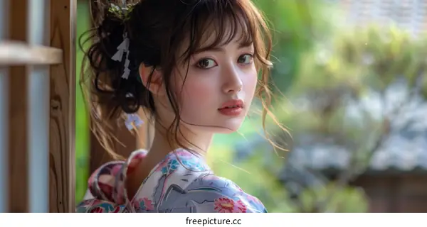 Asian Woman in Traditional Japanese Kimono