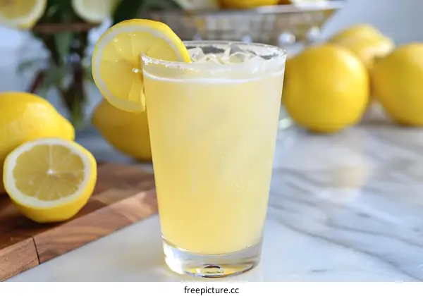 Glass of Lemonade with Lemon Slice and Ice