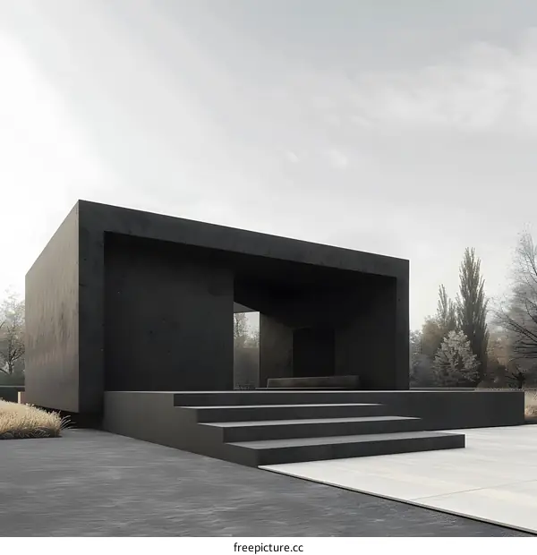 Modern Black Concrete Pavilion Building