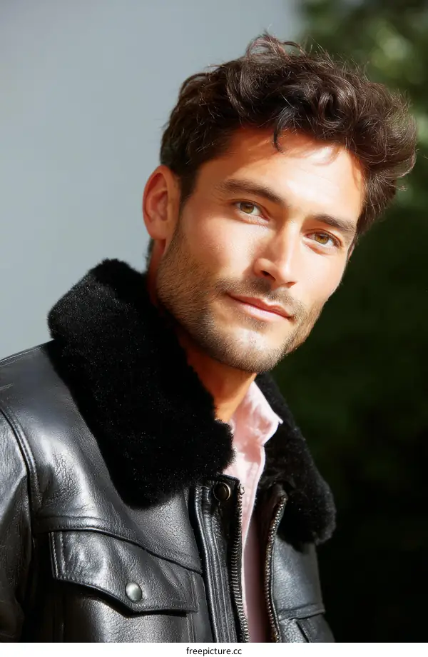 Stylish Male Model in a Leather Jacket