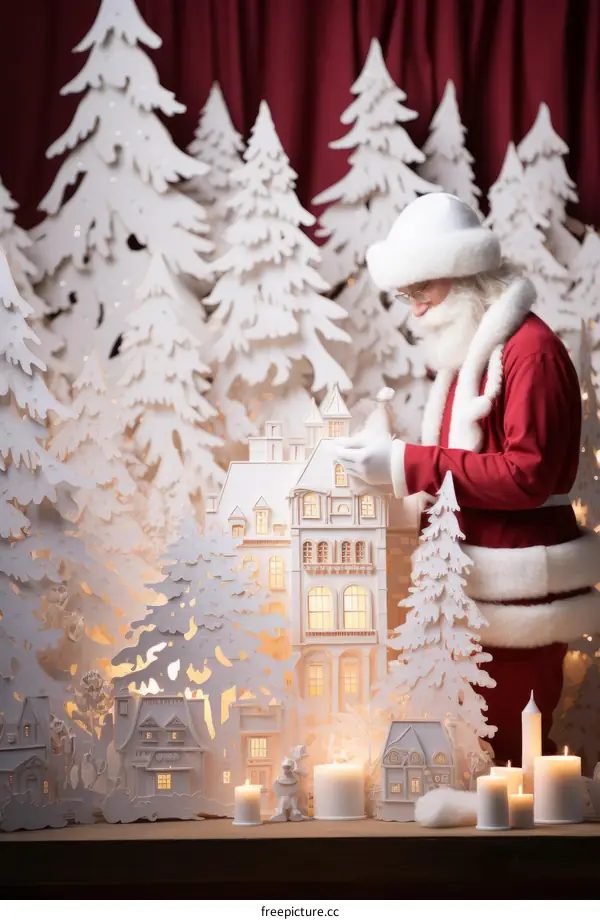 Santa Claus figurine in a winter wonderland