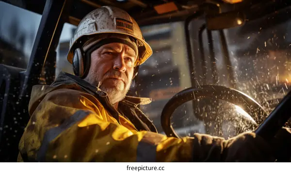 Construction Worker Operating Forklift at Site