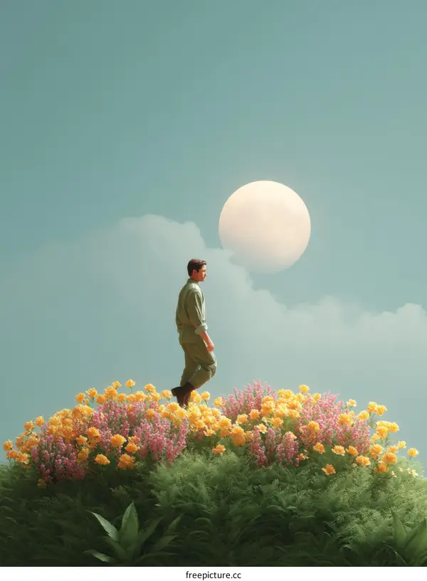 Peaceful Walk Amidst Blooming Flowers