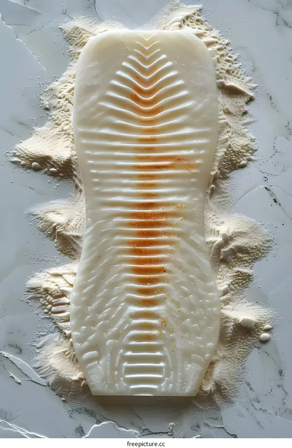 White object with orange dust on marble background