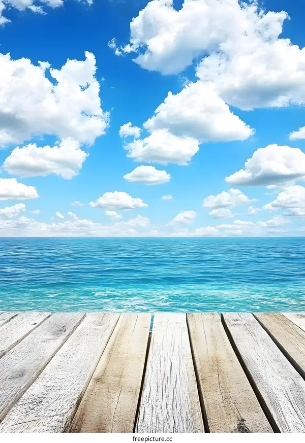 Summer Ocean View with Wooden Deck