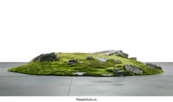 [Transparent Background PNG]Green Moss Covered Rock Formation With Gray Background