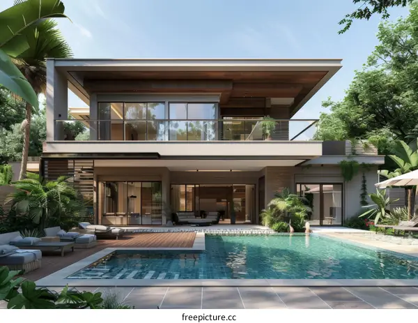 Modern Tropical Villa with Swimming Pool Exterior Design
