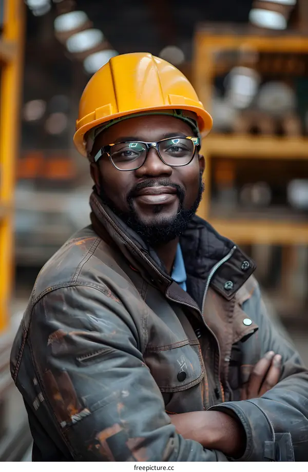 Confident African American engineer in a factory