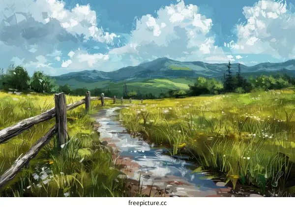 Countryside landscape with mountains in the distance