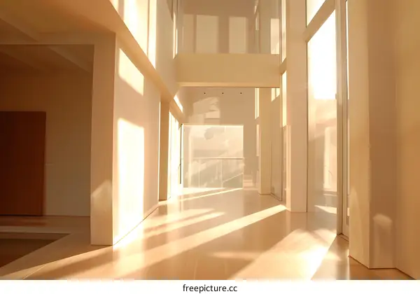 Modern Interior Design with Sunlight Streaming Through Large Windows