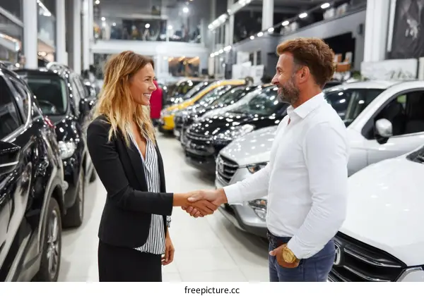 Car Dealership Handshake Two Caucasian Adults