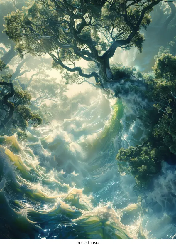 The Power of Nature: Forest Engulfed in Tsunami Waves