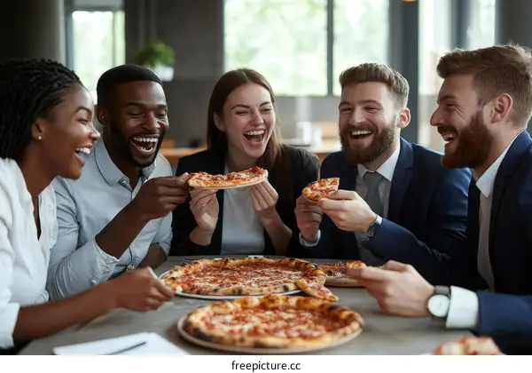 Business Colleagues Enjoying Pizza Lunch
