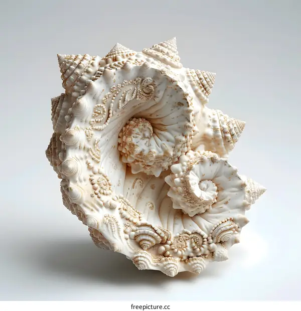 Intricate Seashell on White Background