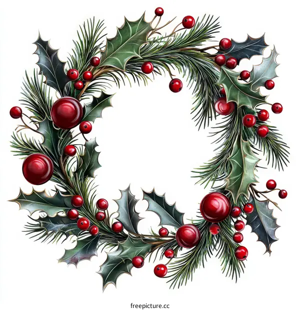 Beautiful Christmas Wreath Design with Holly and Pine
