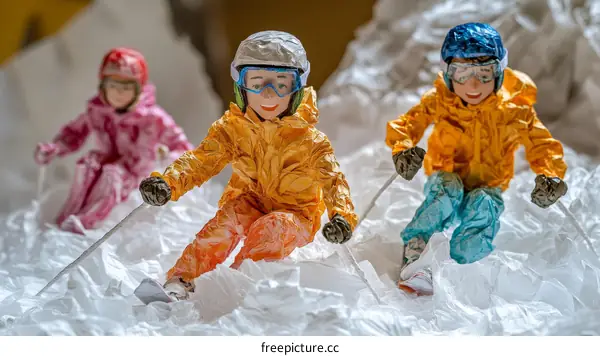 Colorful Skiers in a Snow-Covered Landscape Illustration