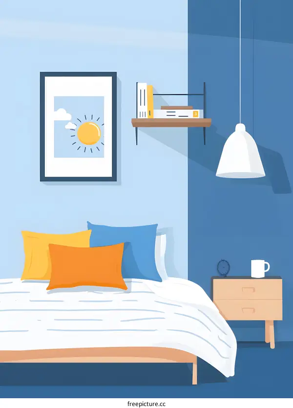 Modern Bedroom Interior Design with Blue and White Color Scheme