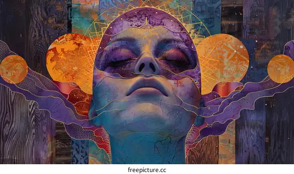 Purple-Haired Woman with a Golden Mask