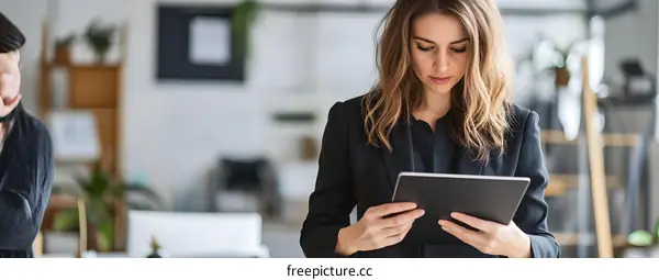 Businesswoman Using Tablet in Modern Office Setting