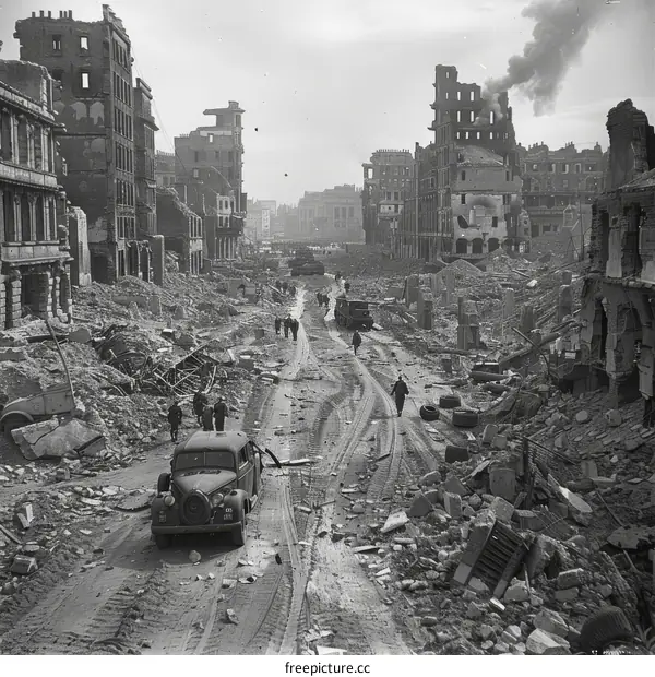 The aftermath of a German air raid on London during the Blitz, 1940