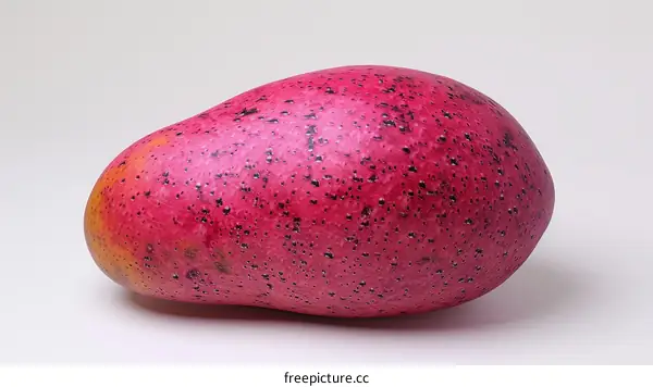 Large Pink Mango with Black Spots on White Background