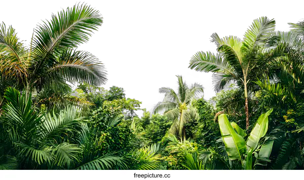[Transparent Background PNG]Tropical Rainforest with Lush Green Palm Trees