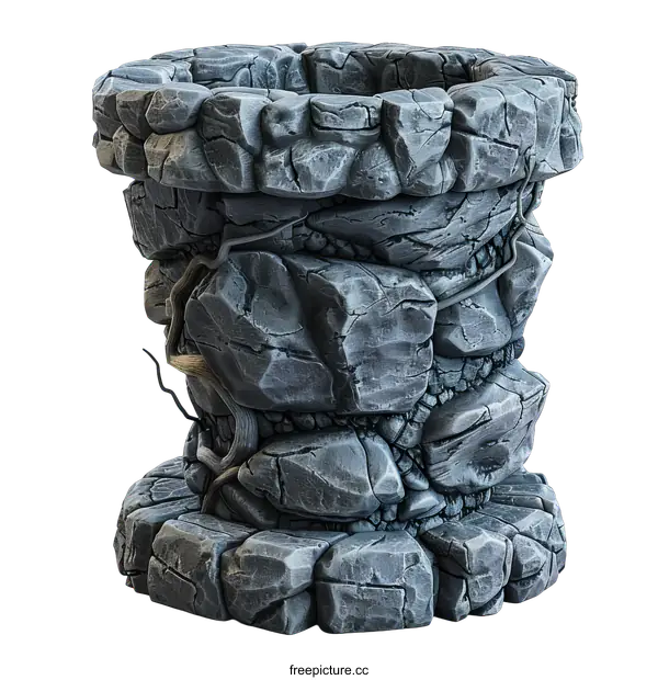 [Transparent Background PNG]gray rough stone well tower