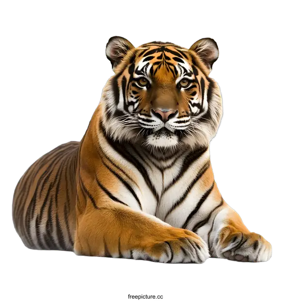 [Transparent Background PNG]Close Up of a Bengal Tiger Lying Down