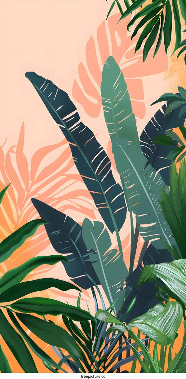 Tropical Leaves Illustration with Orange Background