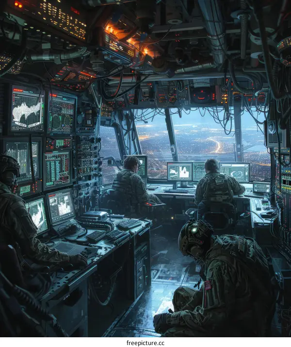 Soldiers Working in a Modern Control Room