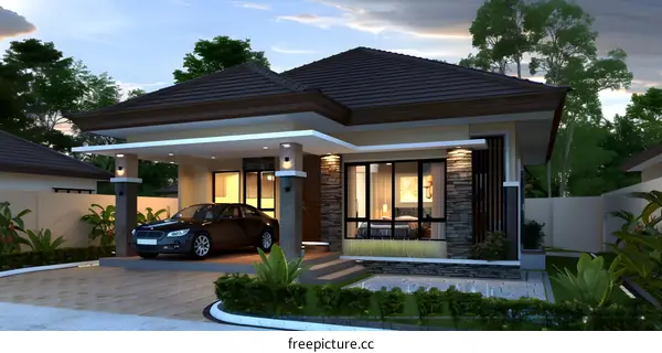 Modern House Design with a Car and Landscaping
