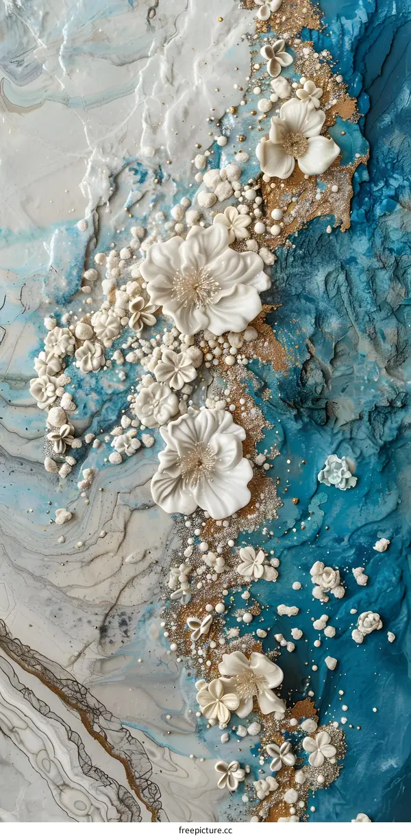 Abstract Blue and White Floral Art