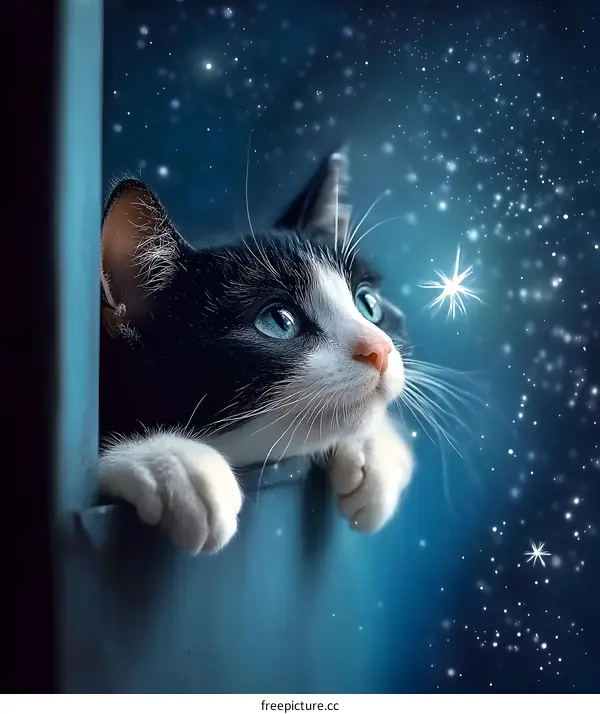 Cute Cat Looking at the Stars