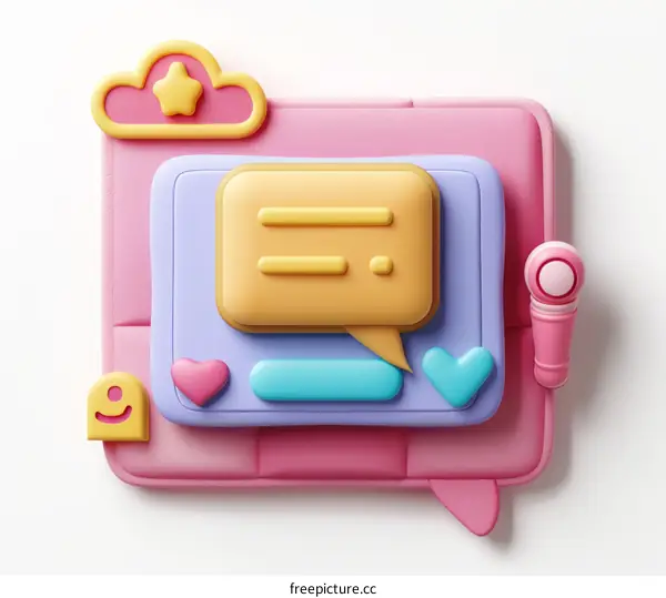 3d illustration of a chat interface with a speech bubble, cloud, heart, and microphone